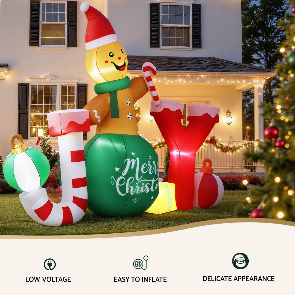3M Gingerbread Man with JOY Christmas Inflatable & LED Lights