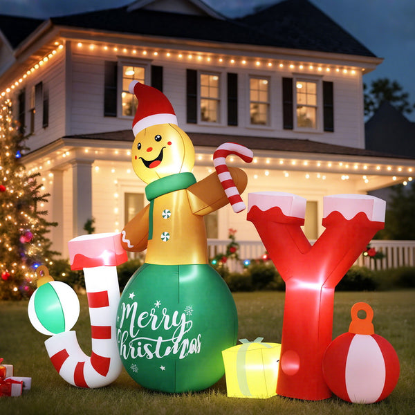3M Christmas Inflatable Gingerbread JOY Display – 6 Cold White LED Lights