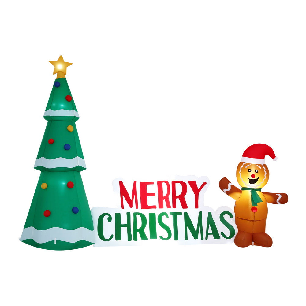 2.4M Gingerbread Man & Christmas Tree Inflatable with LED Lights