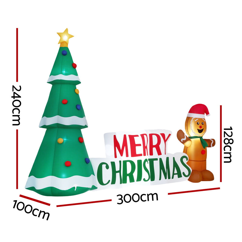 2.4M Gingerbread Man & Christmas Tree Inflatable with LED Lights