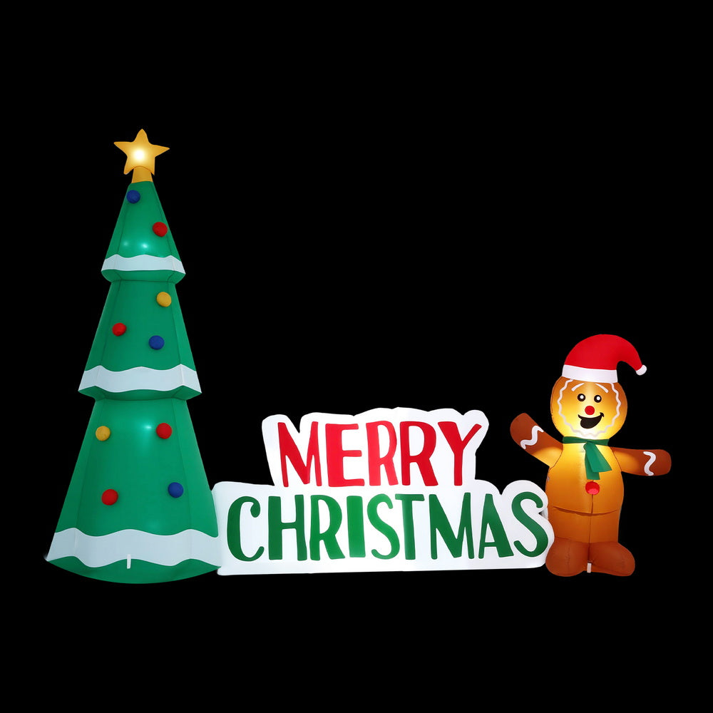 2.4M Gingerbread Man & Christmas Tree Inflatable with LED Lights