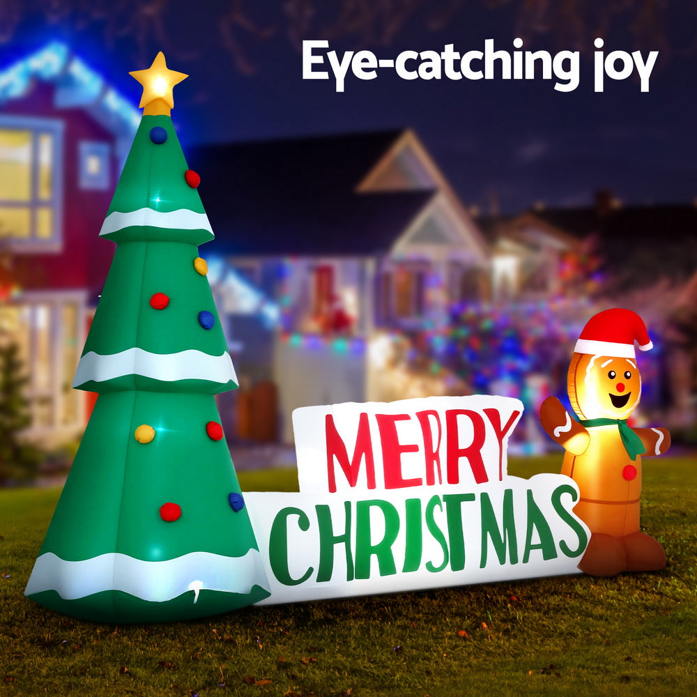2.4M Gingerbread Man & Christmas Tree Inflatable with LED Lights