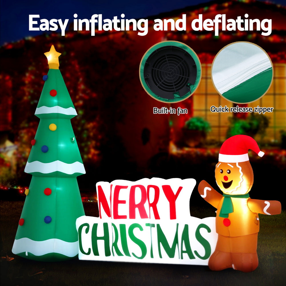 2.4M Gingerbread Man & Christmas Tree Inflatable with LED Lights