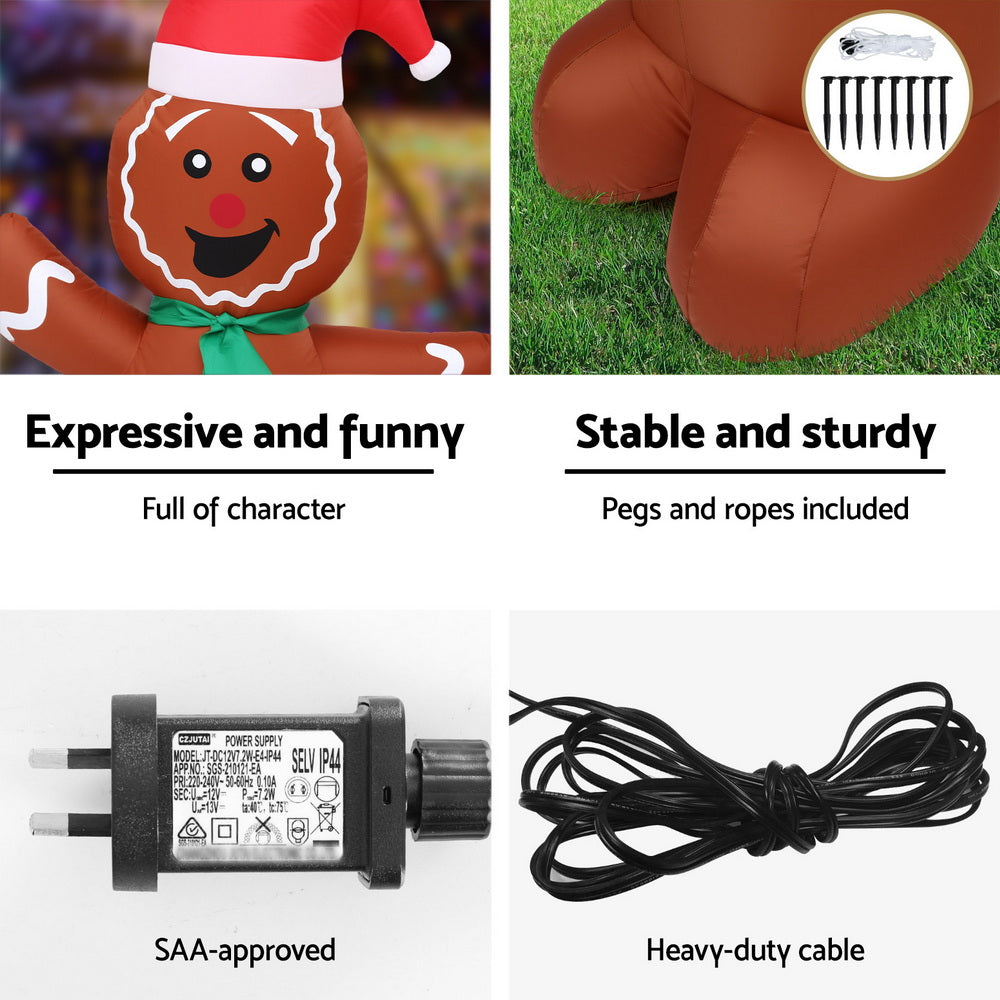 2.4M Gingerbread Man & Christmas Tree Inflatable with LED Lights