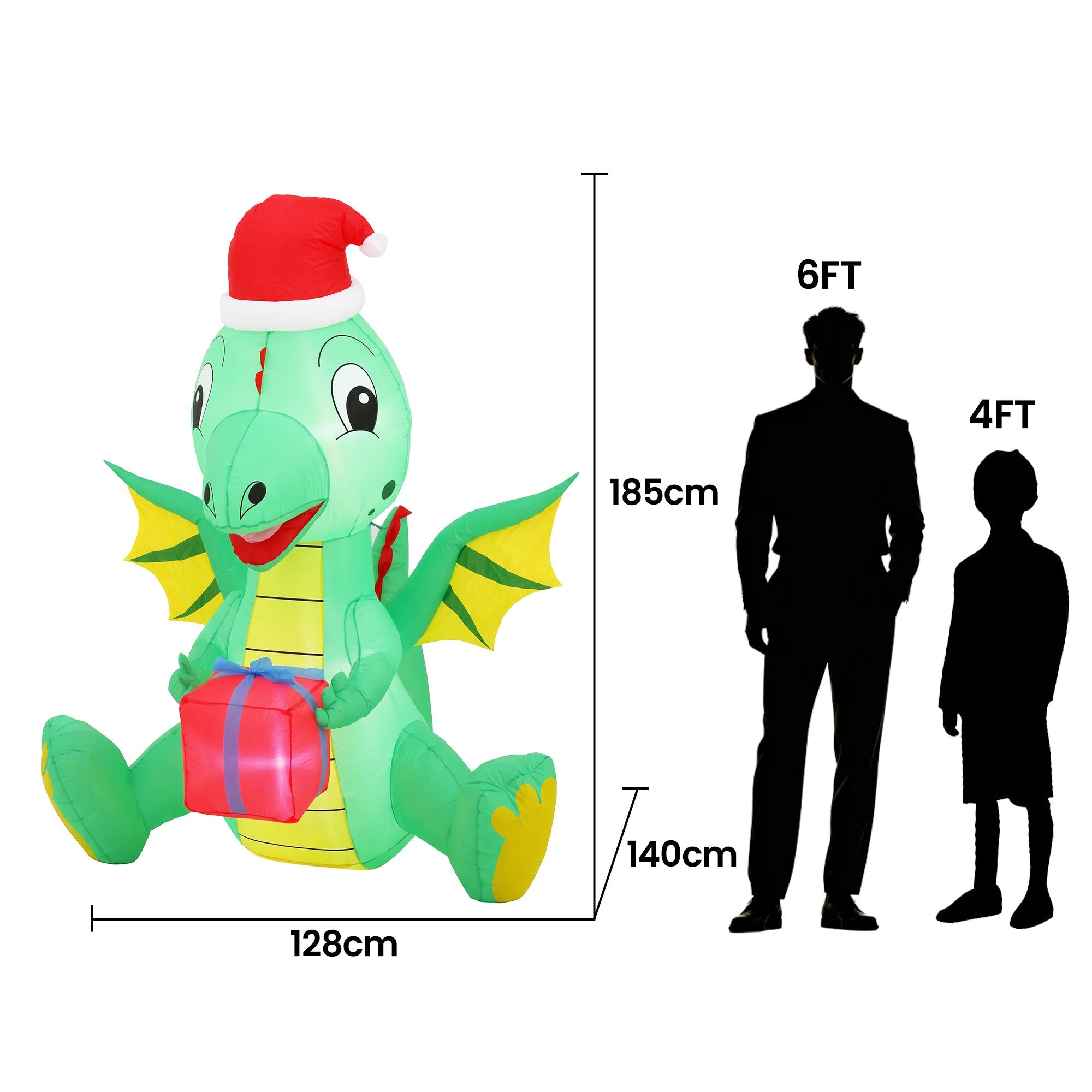 1.85M Christmas Dragon Holding Present Inflatable with LED Lights