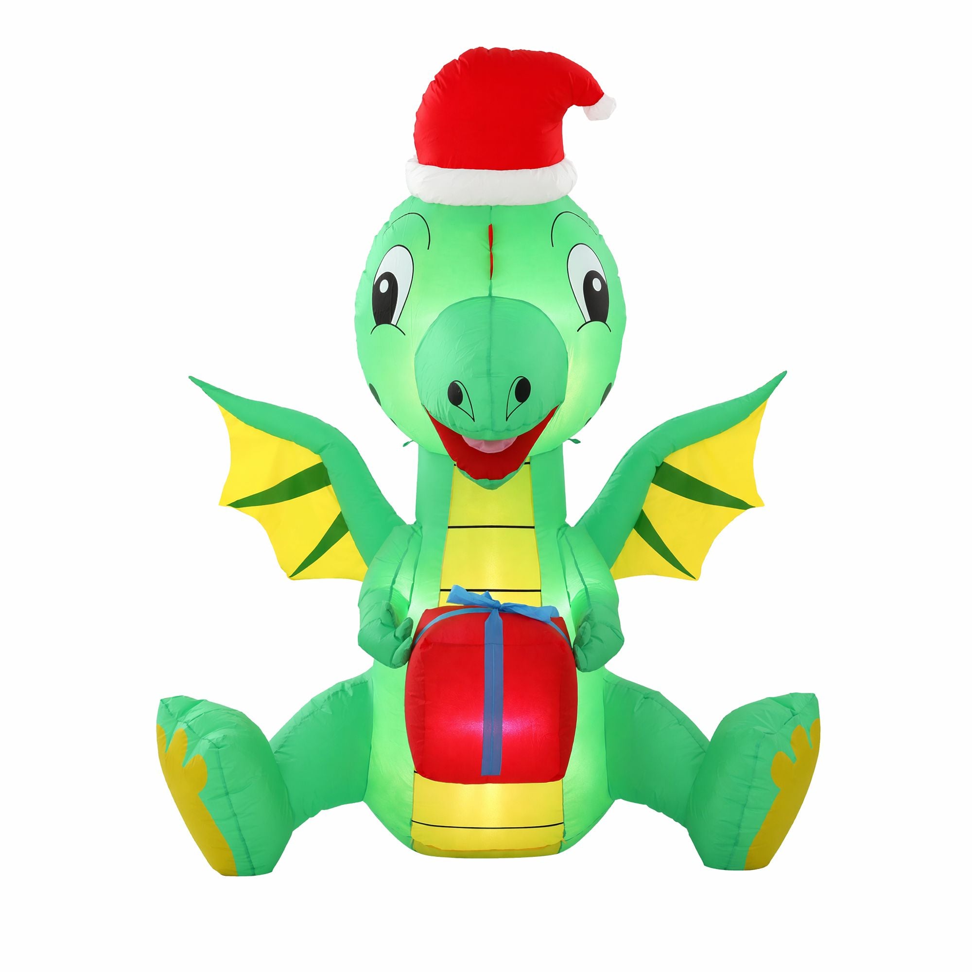 1.85M Christmas Dragon Holding Present Inflatable with LED Lights