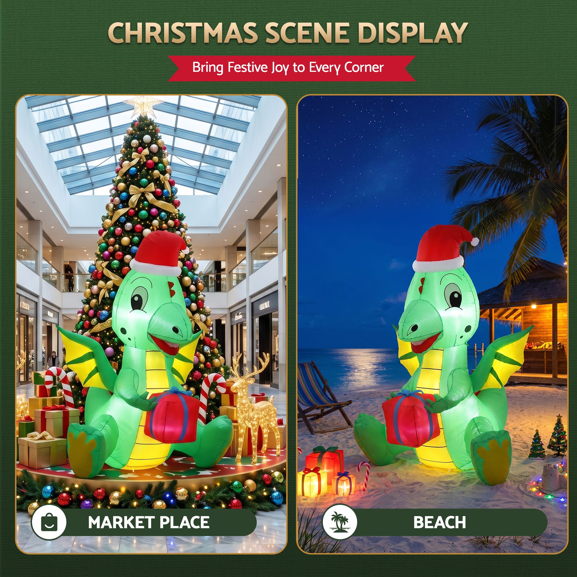 1.85M Christmas Dragon Holding Present Inflatable with LED Lights
