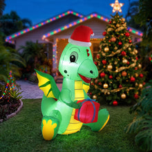 1.85M Christmas Dragon Holding Present Inflatable with LED Lights