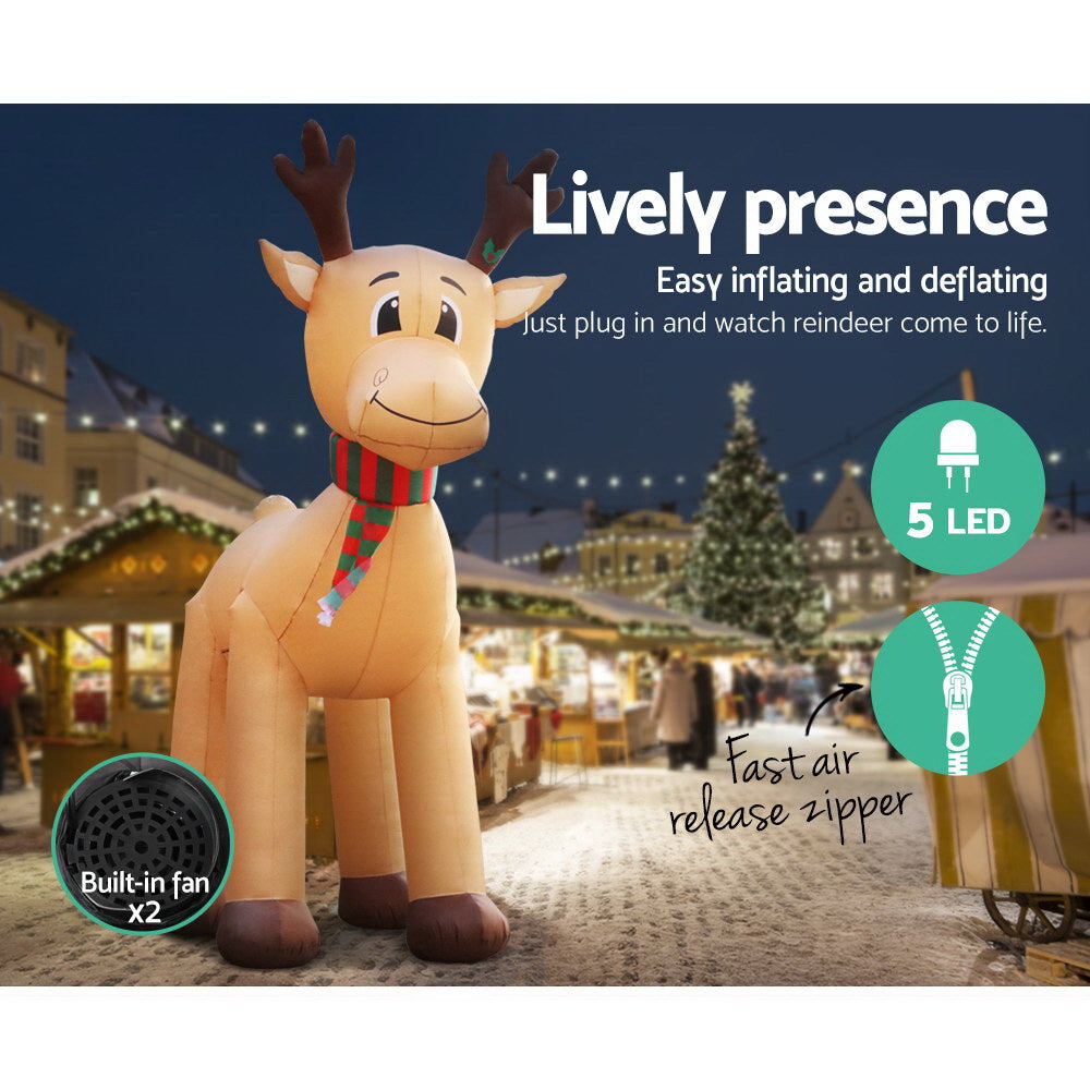 5M Giant Christmas Reindeer Inflatable with LED Lights