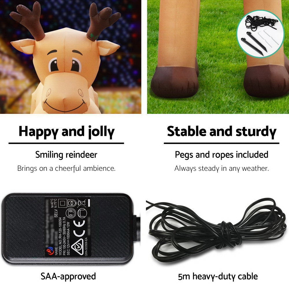 5M Giant Christmas Reindeer Inflatable with LED Lights