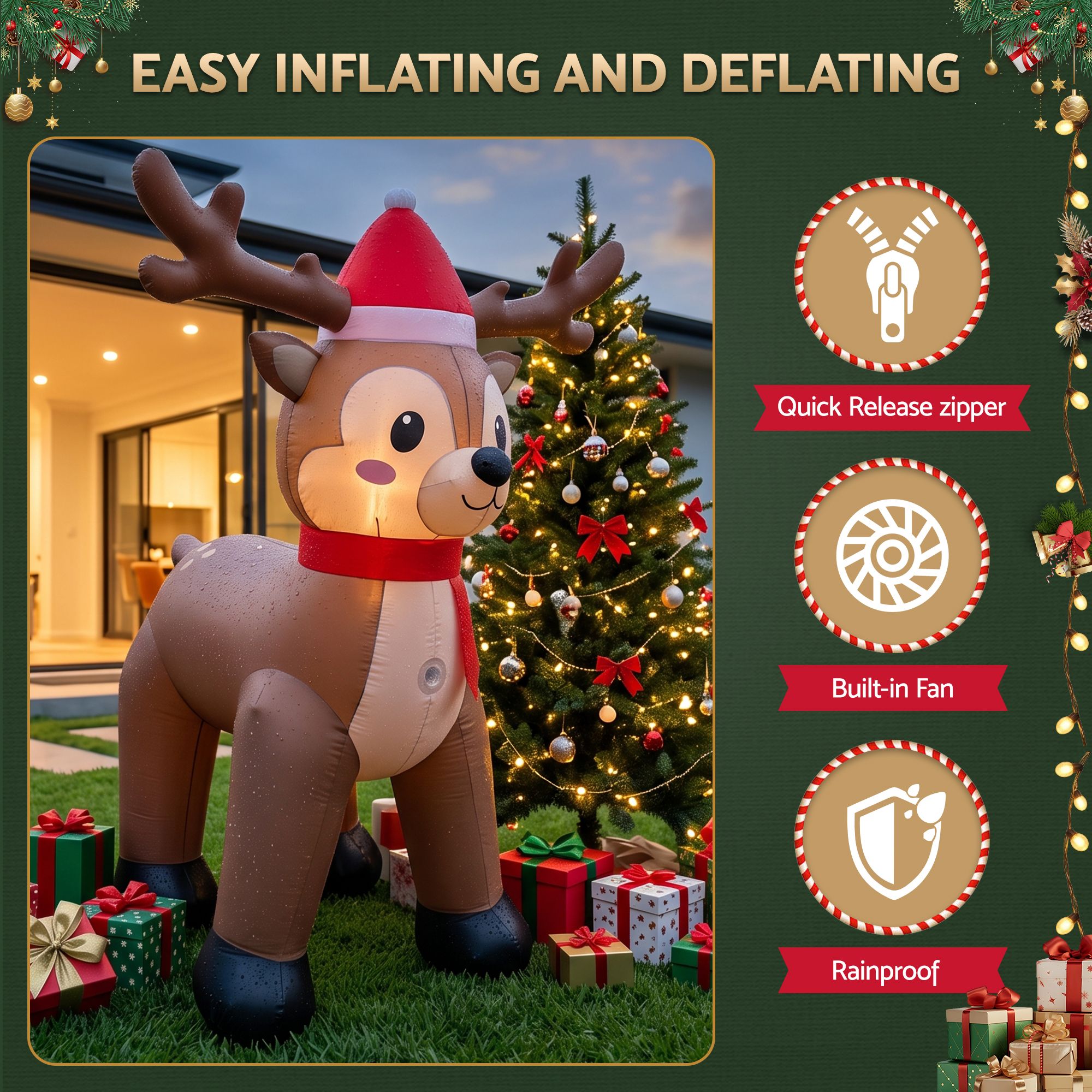 2.5M Reindeer Christmas Inflatable with LED Lights