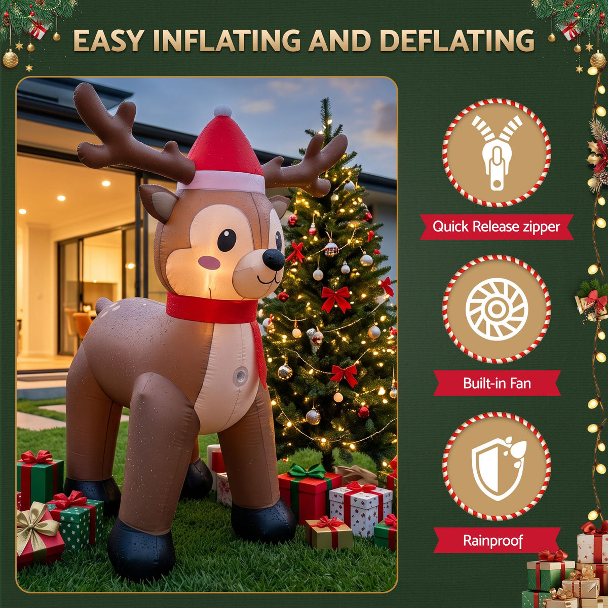 2.5M Reindeer Christmas Inflatable with LED Lights