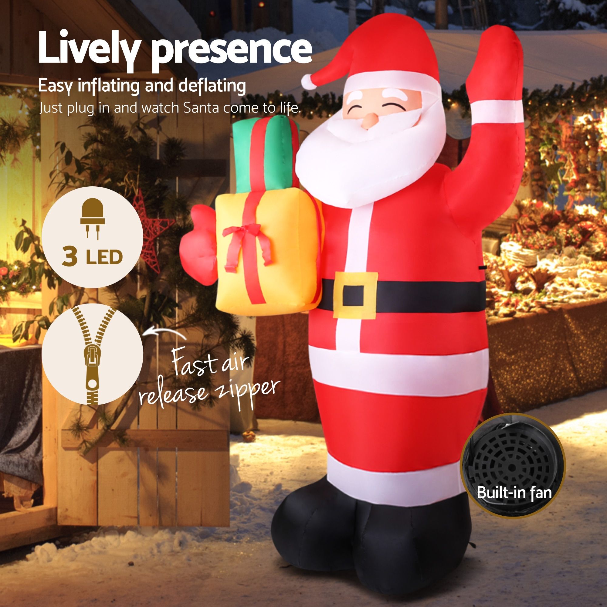 2.4M Santa with Presents Inflatable with LED Lights
