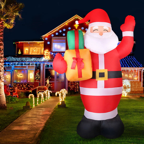 2.4M Christmas Inflatable Santa Holding Presents Display – 3 Cold White LED Lights