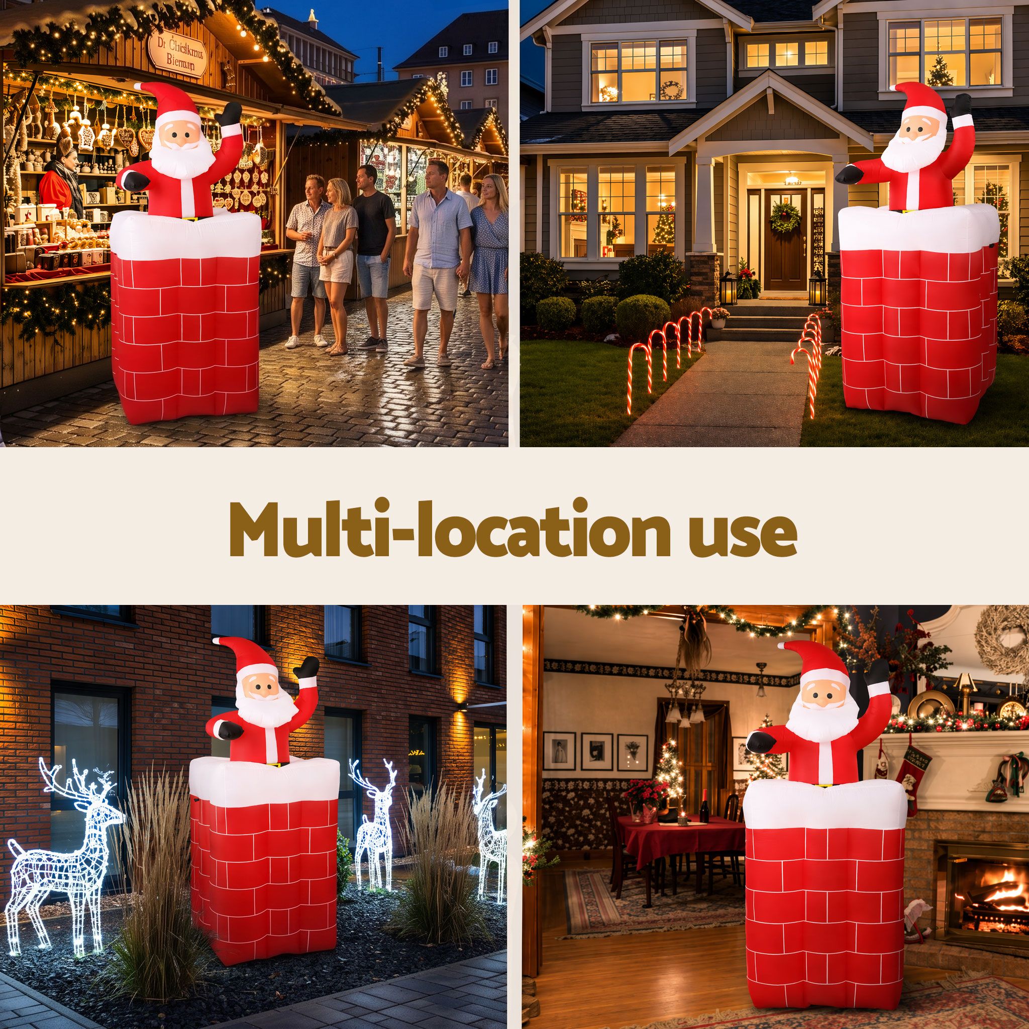 1.8M Santa in Chimney Inflatable with LED Lights