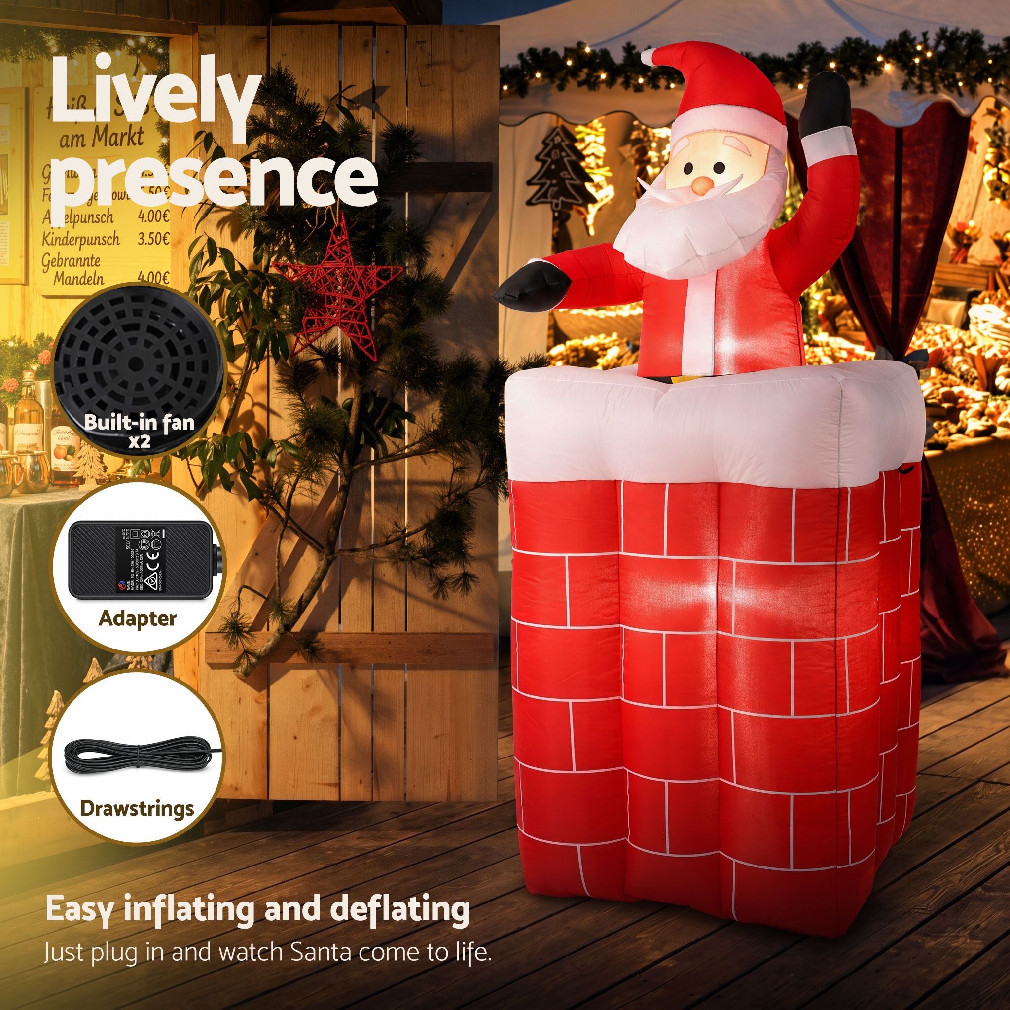 1.8M Santa in Chimney Inflatable with LED Lights