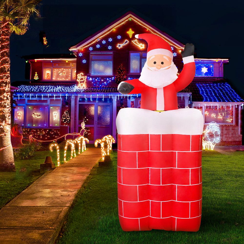 1.8M Santa in Chimney Inflatable with LED Lights