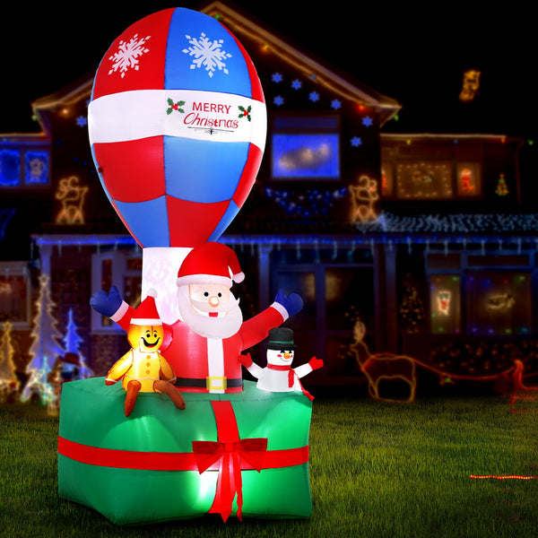 2.8M Christmas Inflatable Santa Hot Air Balloon Display – LED Lights