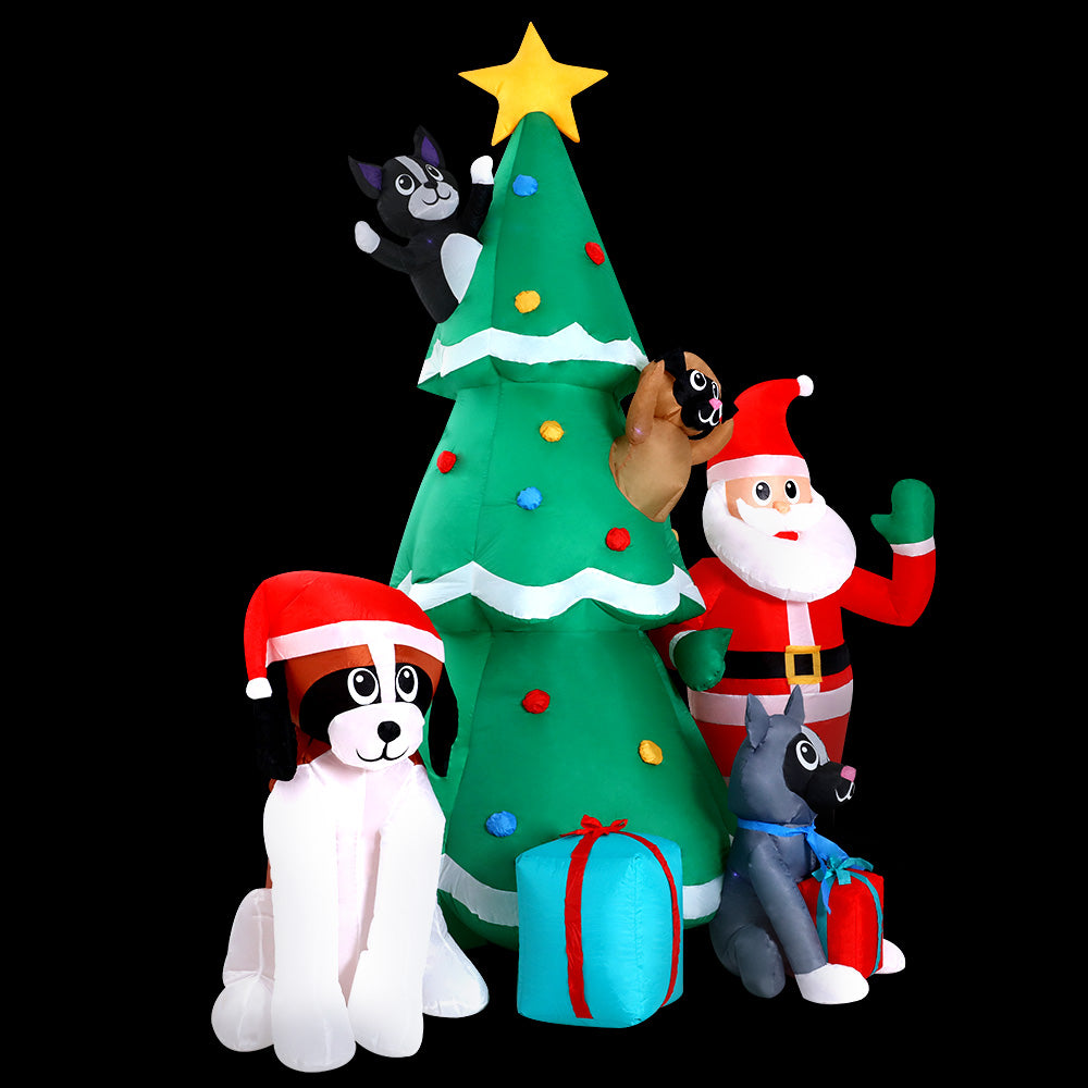 3M Santa & Christmas Tree Inflatable with Pets & LED Lights