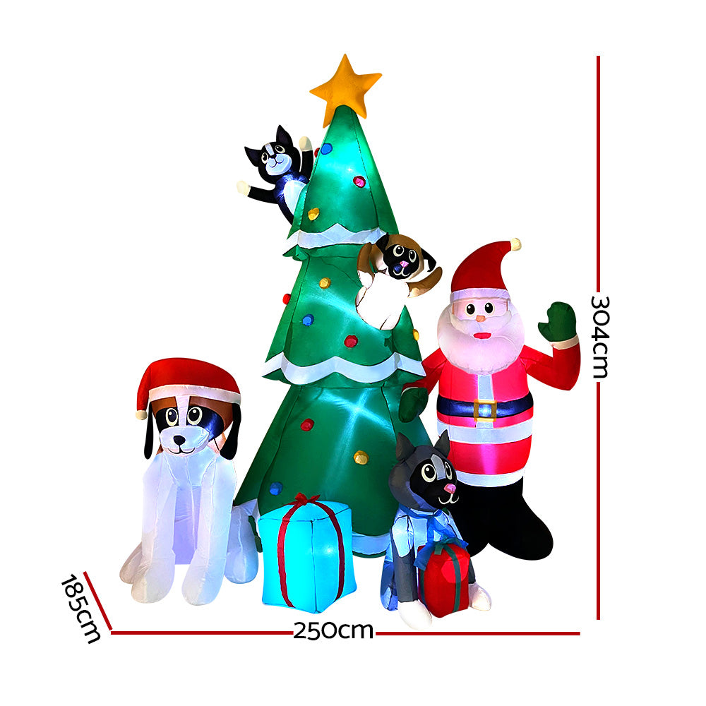 3M Santa & Christmas Tree Inflatable with Pets & LED Lights