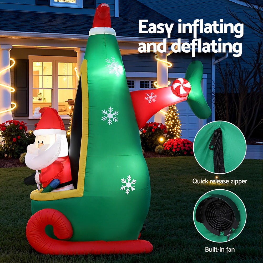 2.55M Santa Helicopter Christmas Inflatable with LED Lights
