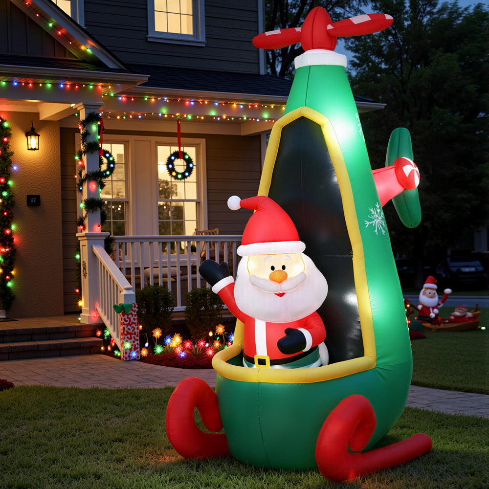 2.55M Christmas Inflatable Santa Helicopter Display – 4 Cold White LED Lights