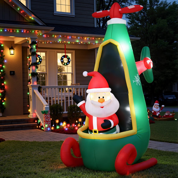 2.55M Christmas Inflatable Santa Helicopter Display – 4 Cold White LED Lights