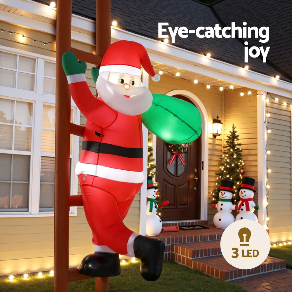2.45M Christmas Inflatable Santa Climbing a Ladder with LED Lights
