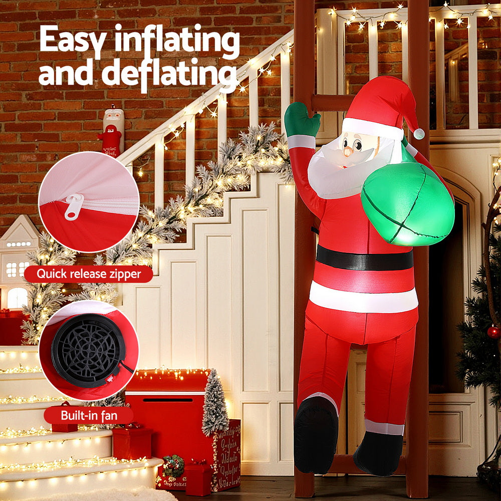 2.45M Christmas Inflatable Santa Climbing a Ladder with LED Lights