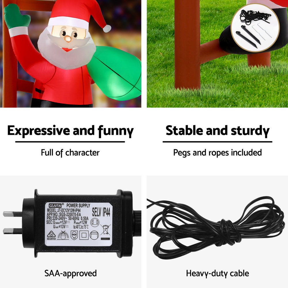 2.45M Christmas Inflatable Santa Climbing a Ladder with LED Lights