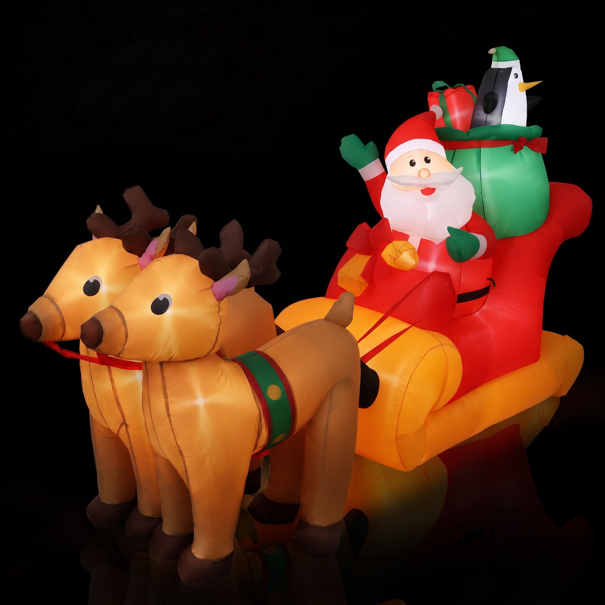 2.2M Santa in Sleigh with Reindeer Inflatable with LED Lights