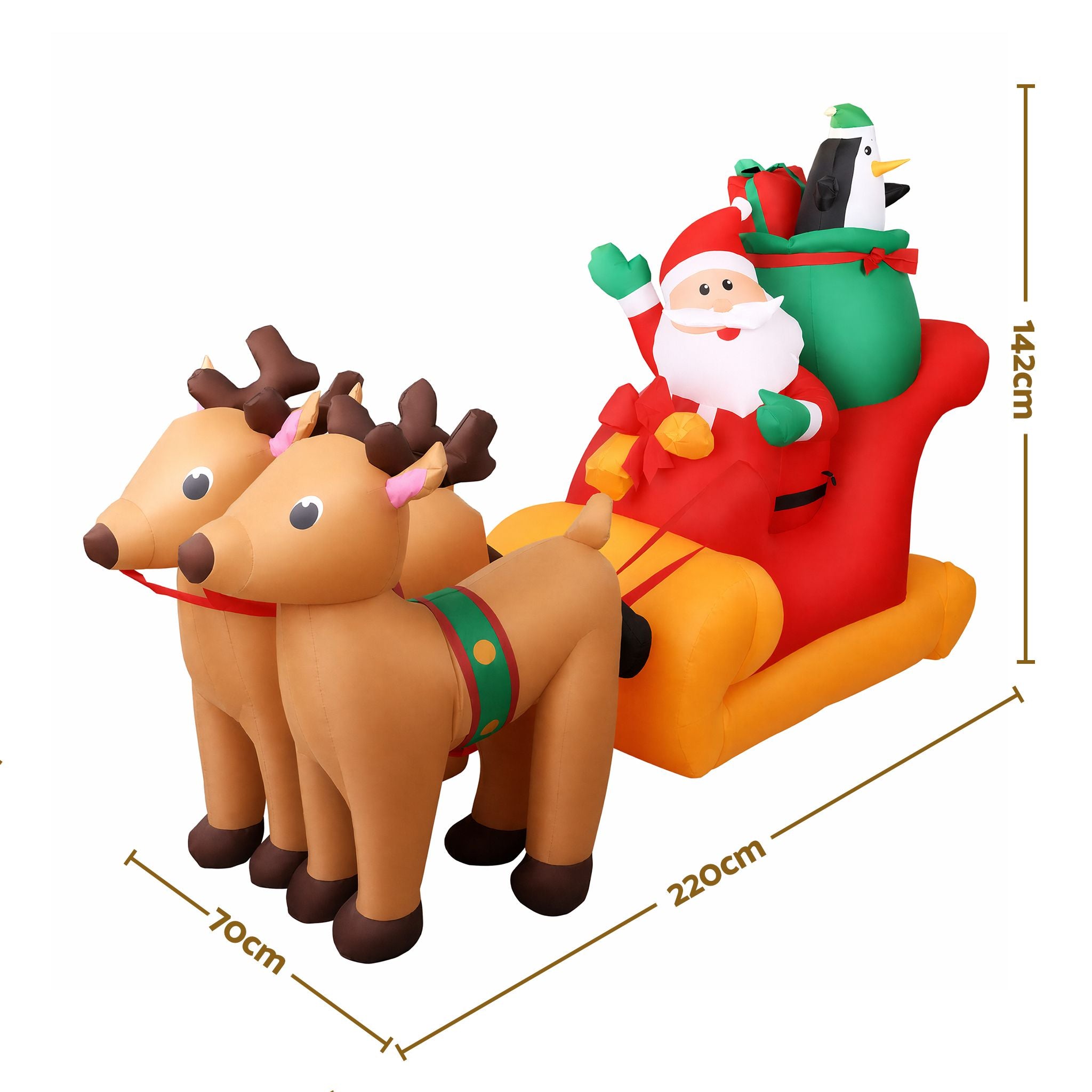2.2M Santa in Sleigh with Reindeer Inflatable with LED Lights