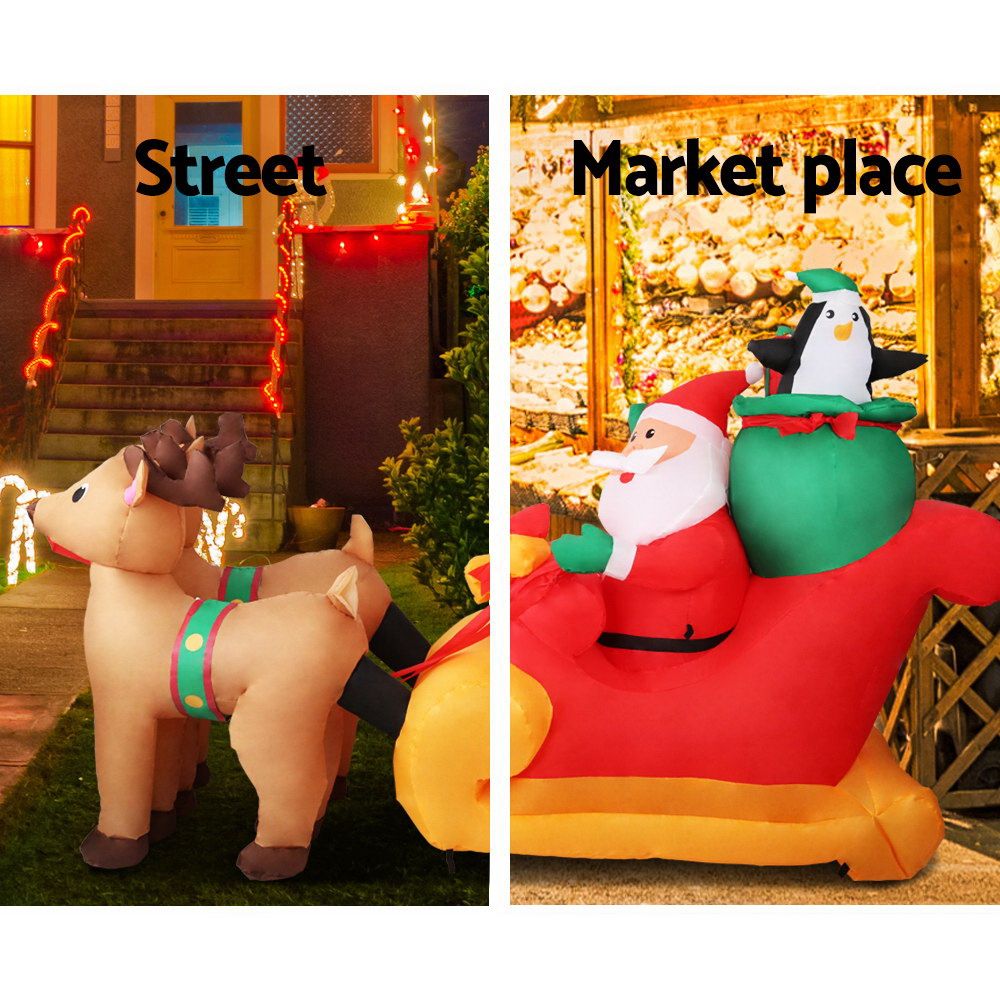 2.2M Santa in Sleigh with Reindeer Inflatable with LED Lights