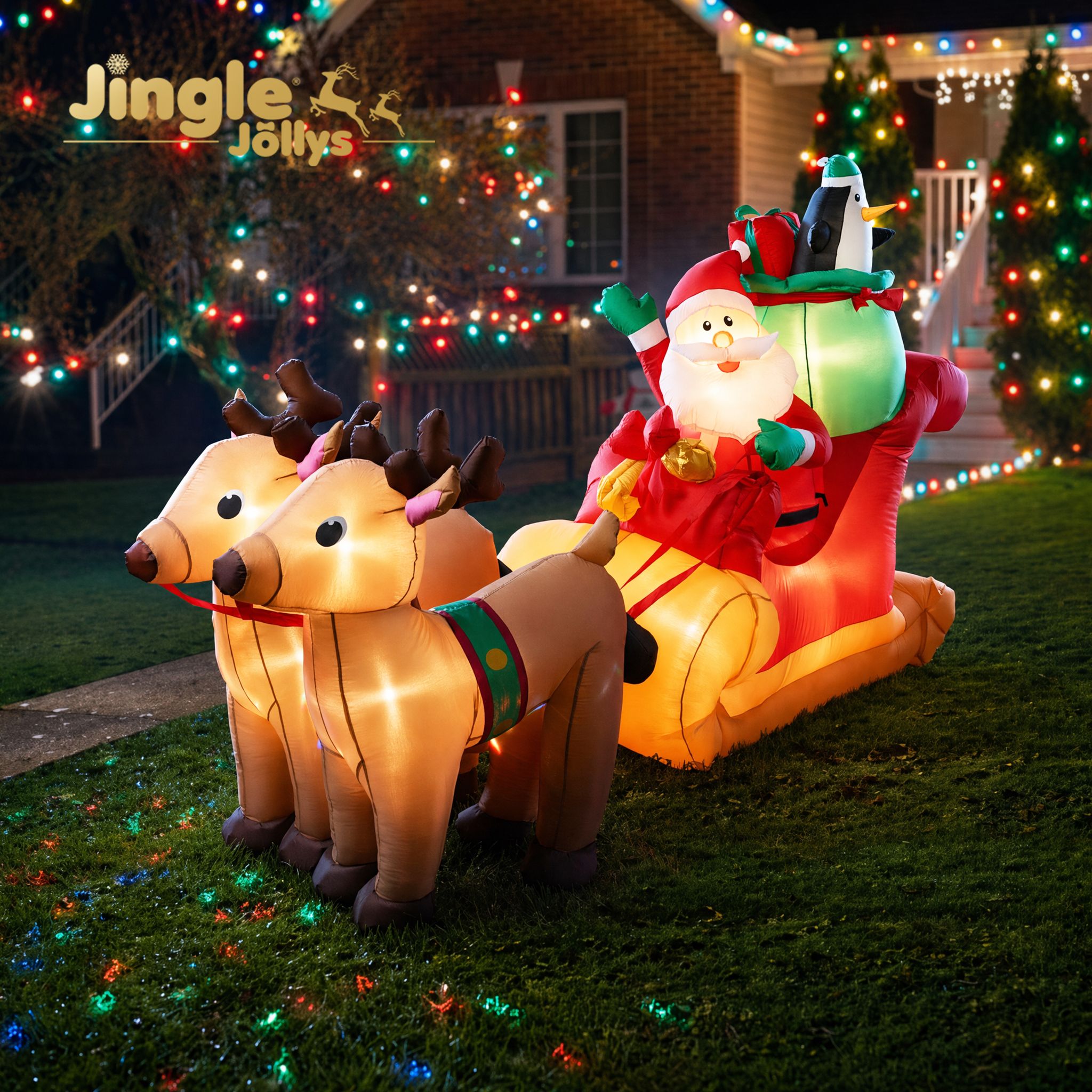 2.2M Santa in Sleigh with Reindeer Inflatable with LED Lights