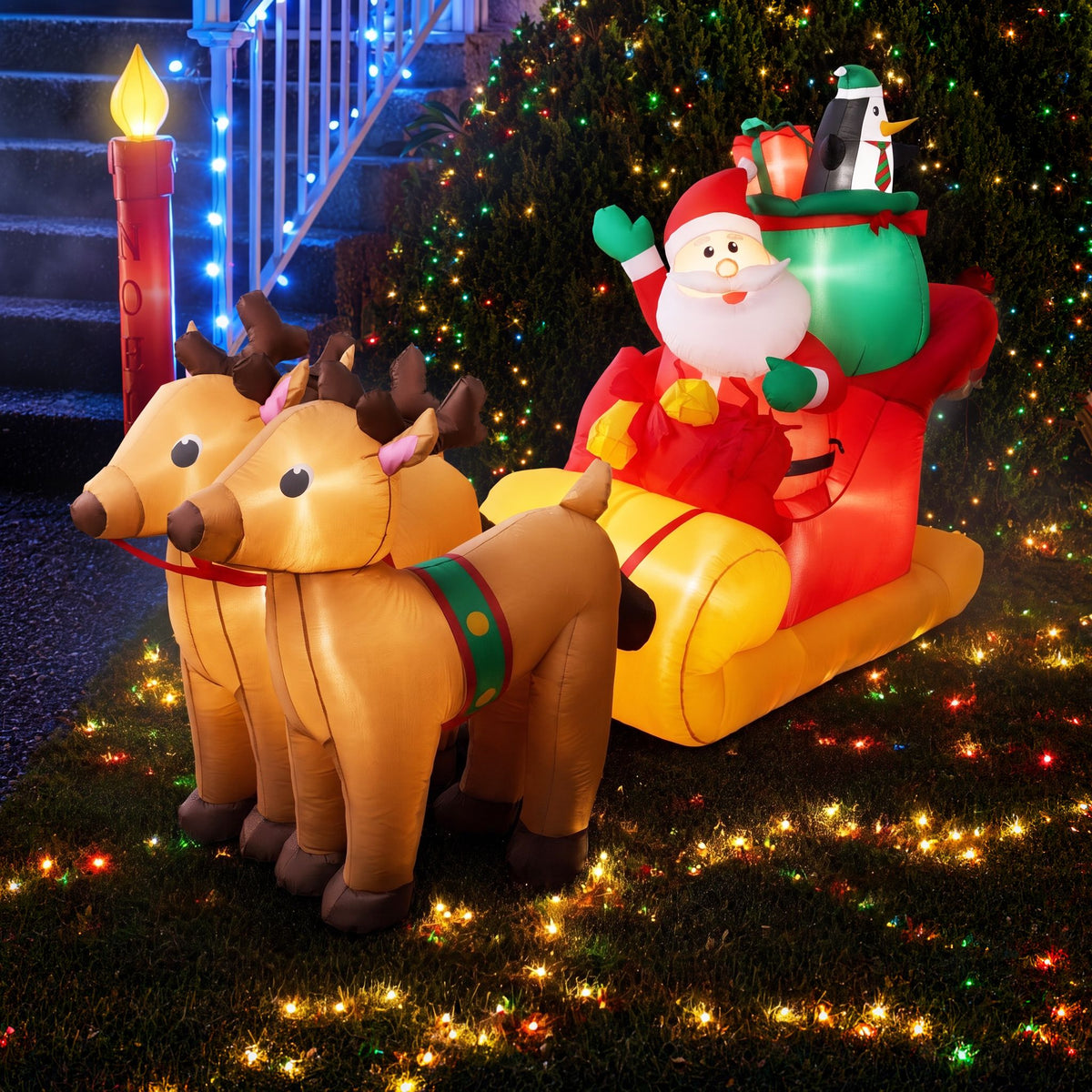 2.2M Santa in Sleigh with Reindeer Inflatable with LED Lights