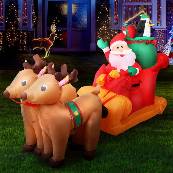 2.2M Christmas Inflatable Santa Sleigh Display – 5 Cold White LED Lights