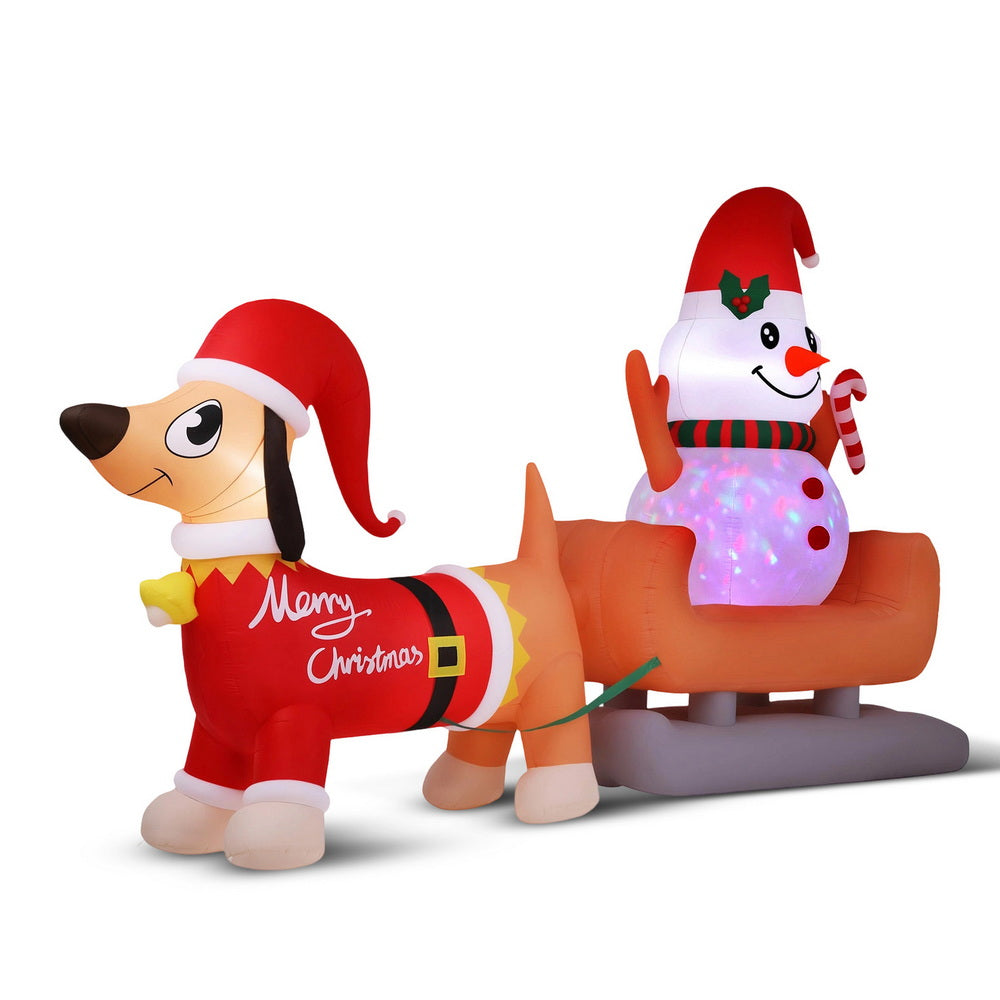 4.2M Dog Pulling Snowman on Sleigh Christmas Inflatable with LED Lights