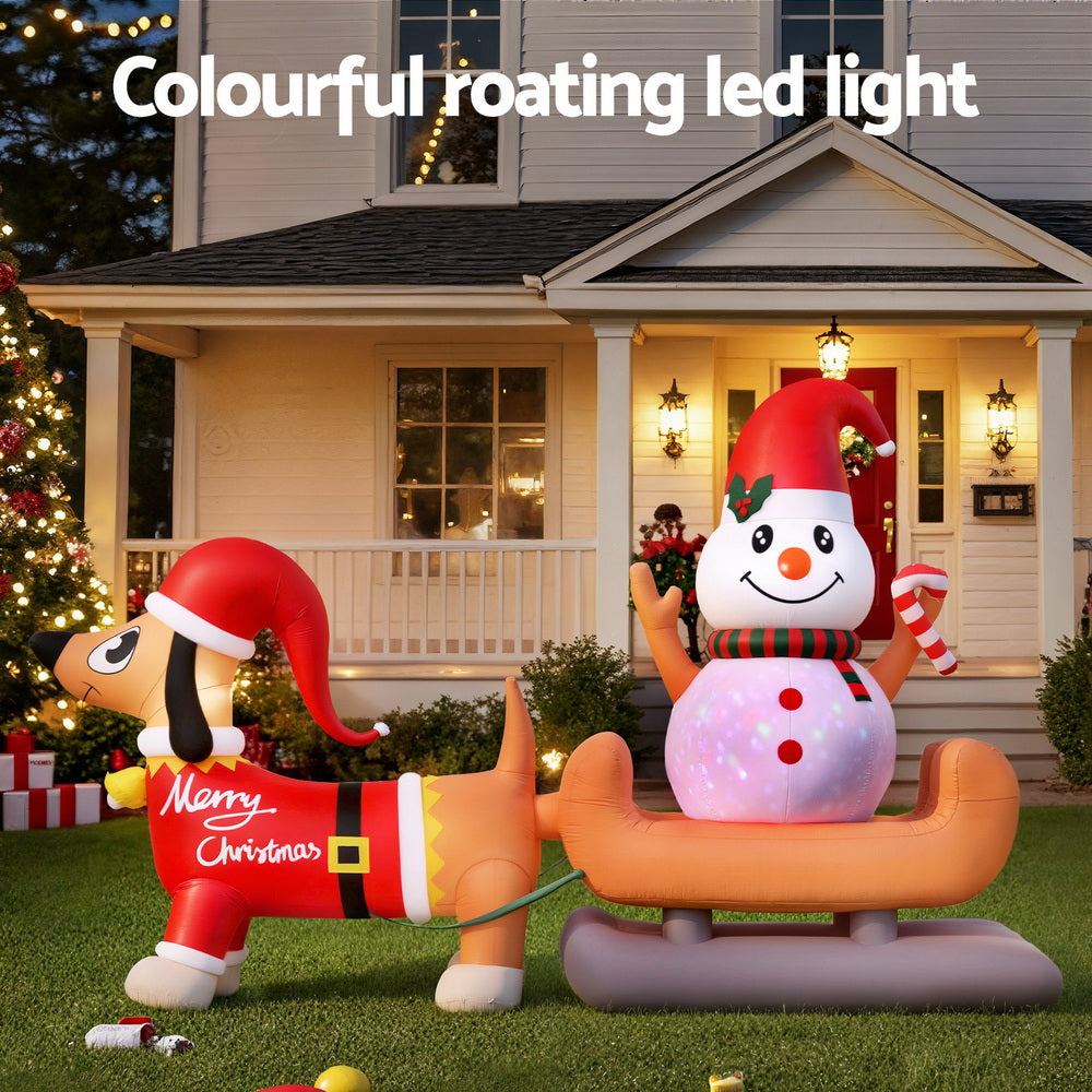 4.2M Dog Pulling Snowman on Sleigh Christmas Inflatable with LED Lights