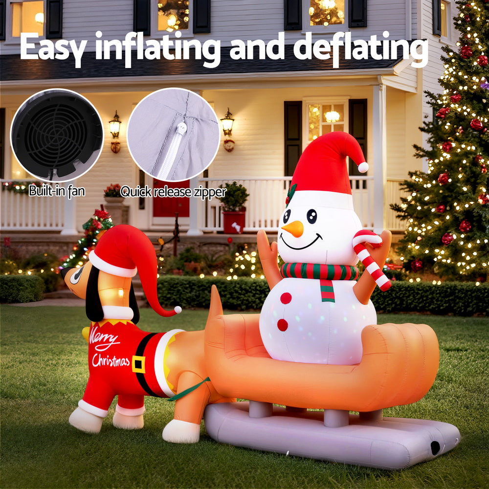 4.2M Dog Pulling Snowman on Sleigh Christmas Inflatable with LED Lights
