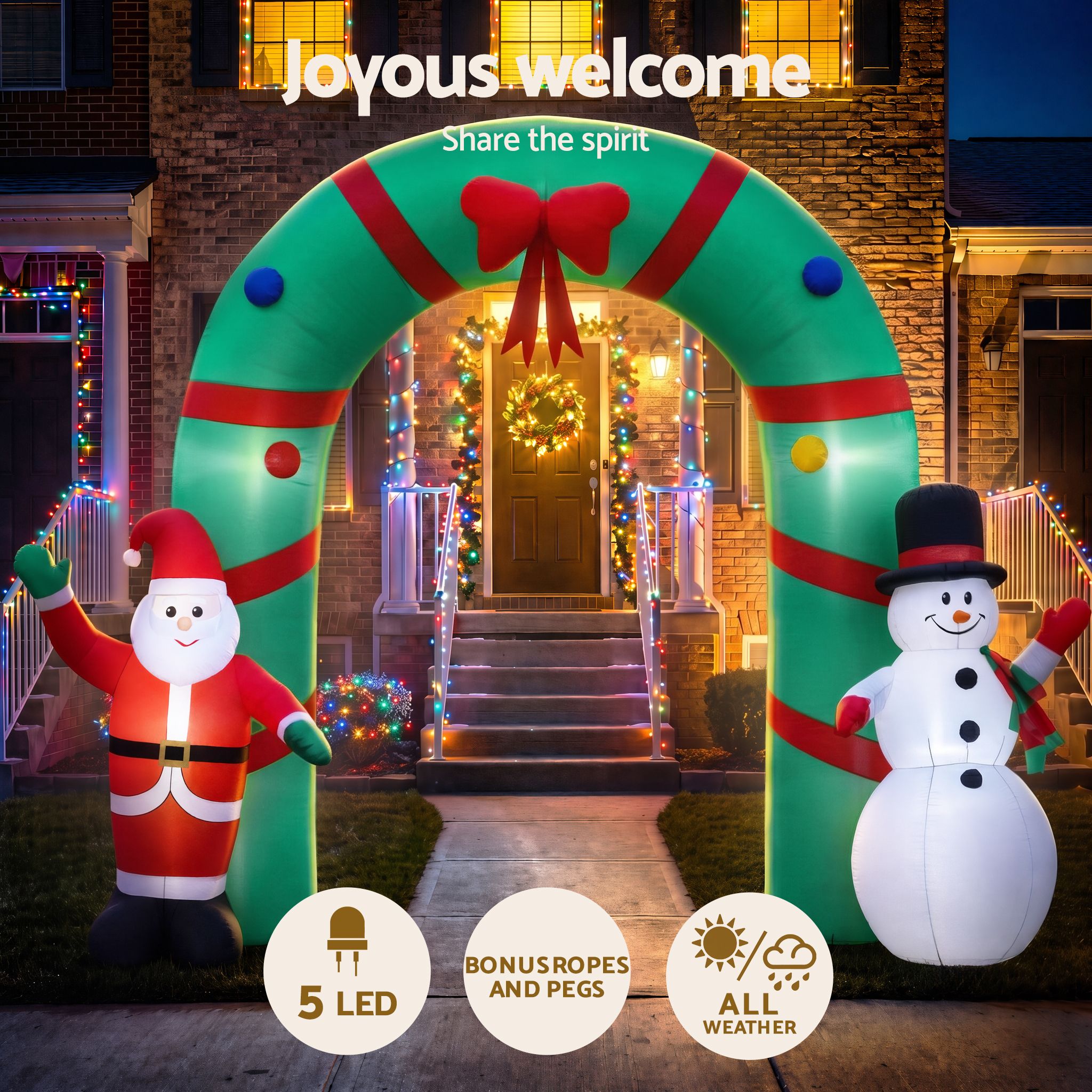 2.8M Santa & Snowman Christmas Archway Inflatable with LED Lights