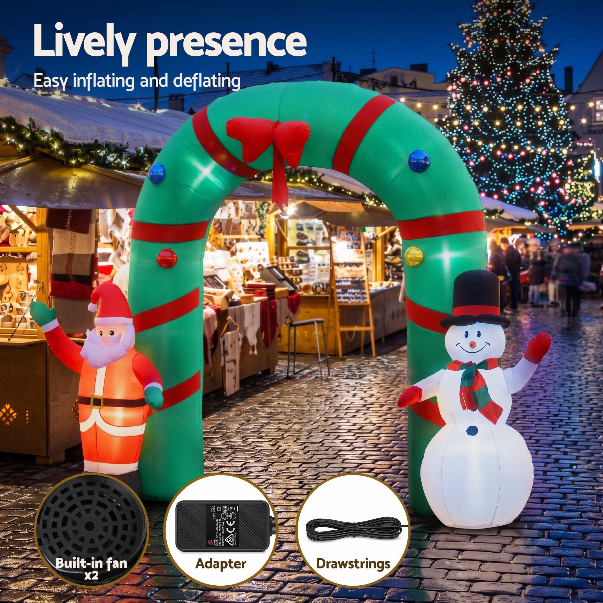 2.8M Santa & Snowman Christmas Archway Inflatable with LED Lights