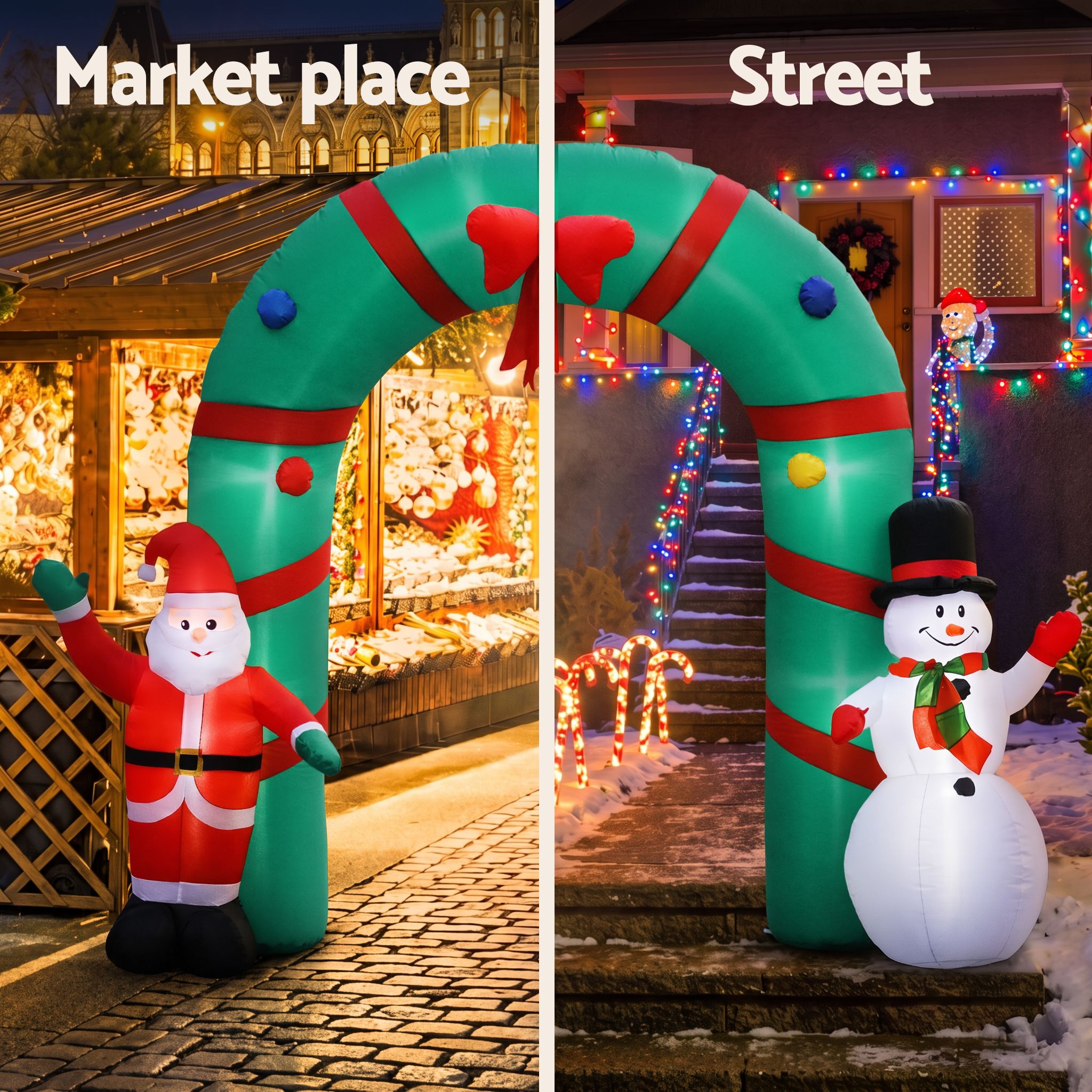 2.8M Santa & Snowman Christmas Archway Inflatable with LED Lights