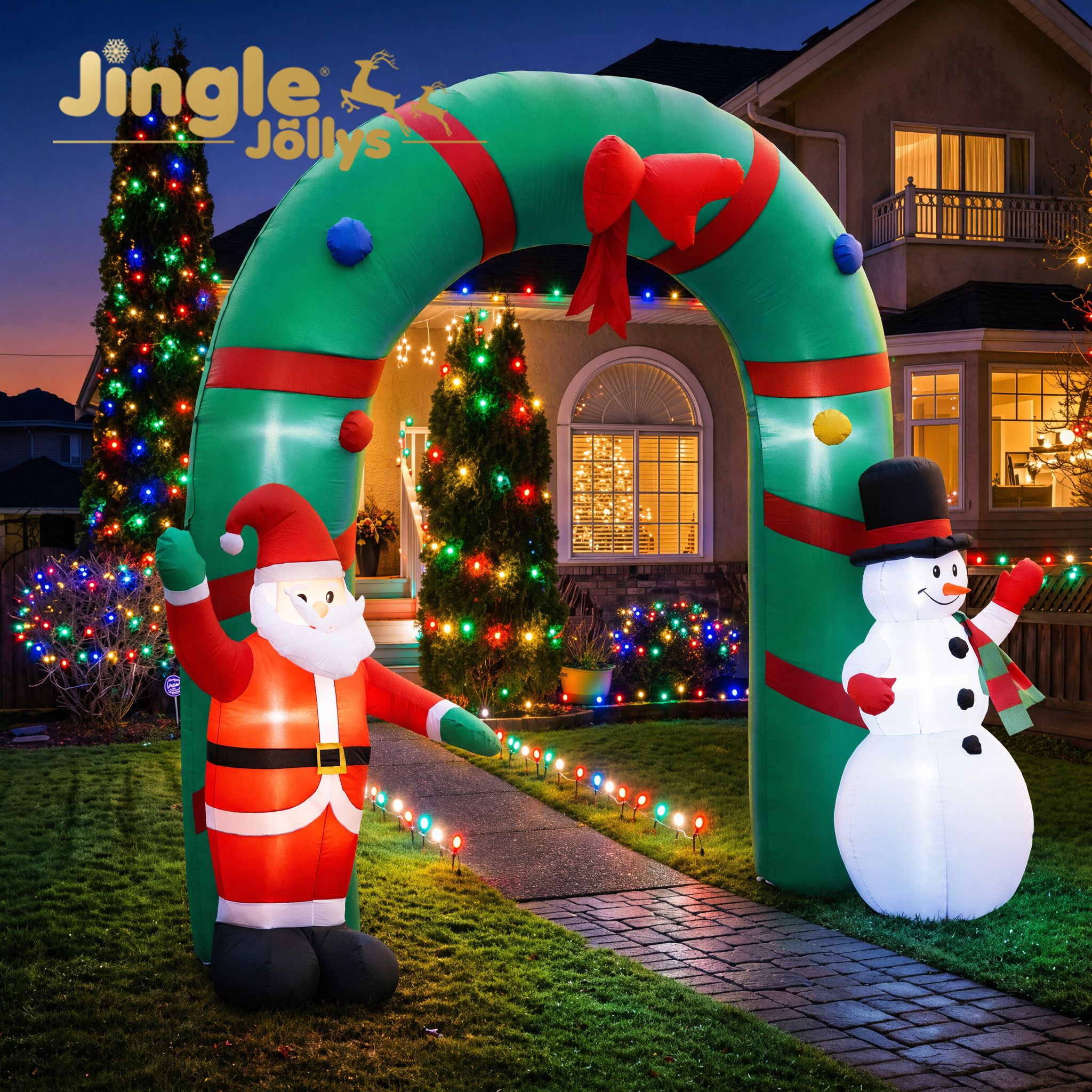 2.8M Santa & Snowman Christmas Archway Inflatable with LED Lights