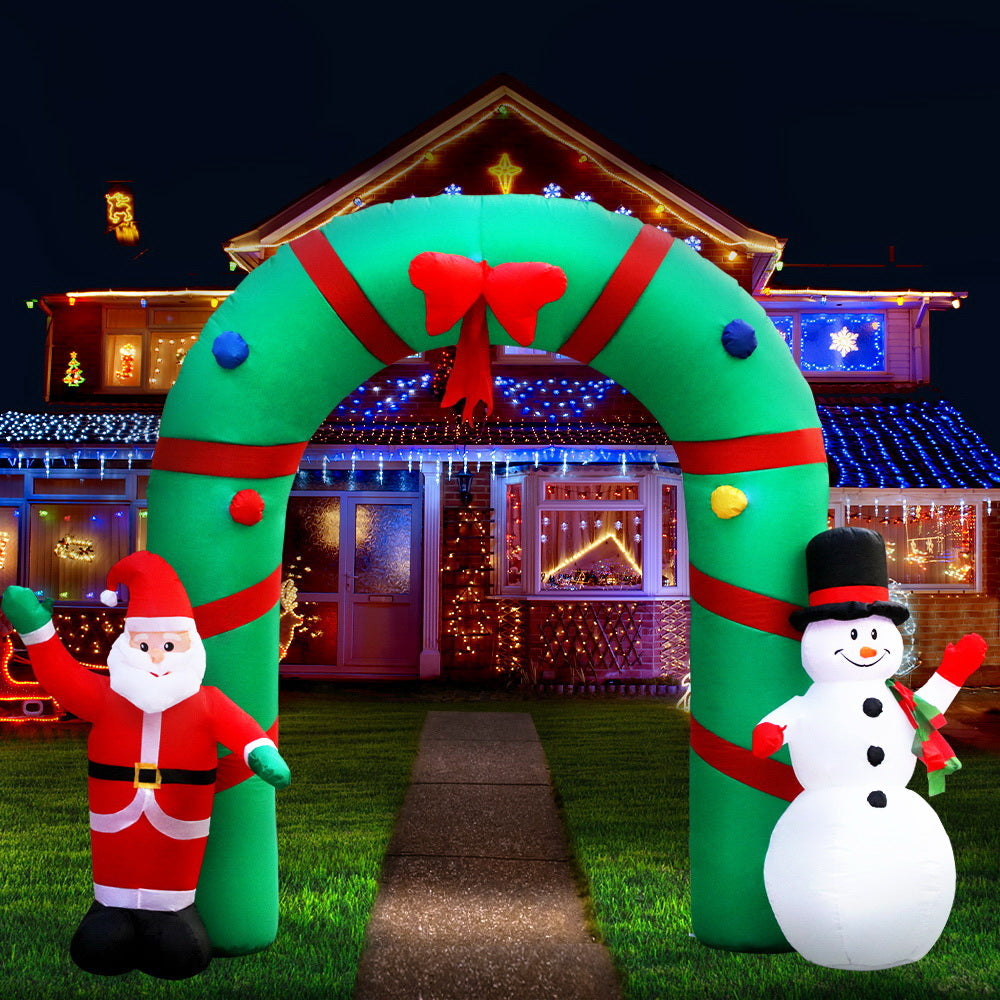 2.8M Christmas Inflatable Santa Snowman Archway Display – 5 Cold White LED Lights
