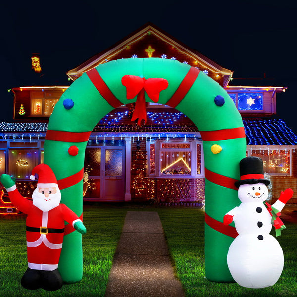 2.8M Christmas Inflatable Santa Snowman Archway Display – 5 Cold White LED Lights