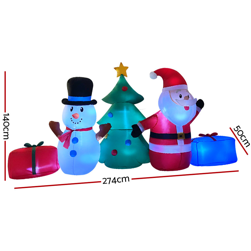 2.7M Santa, Snowman & Christmas Tree Inflatable with LED Lights