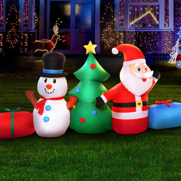 1.4M Christmas Inflatable Santa Snowman Tree Display – 5 Cold White LED Lights