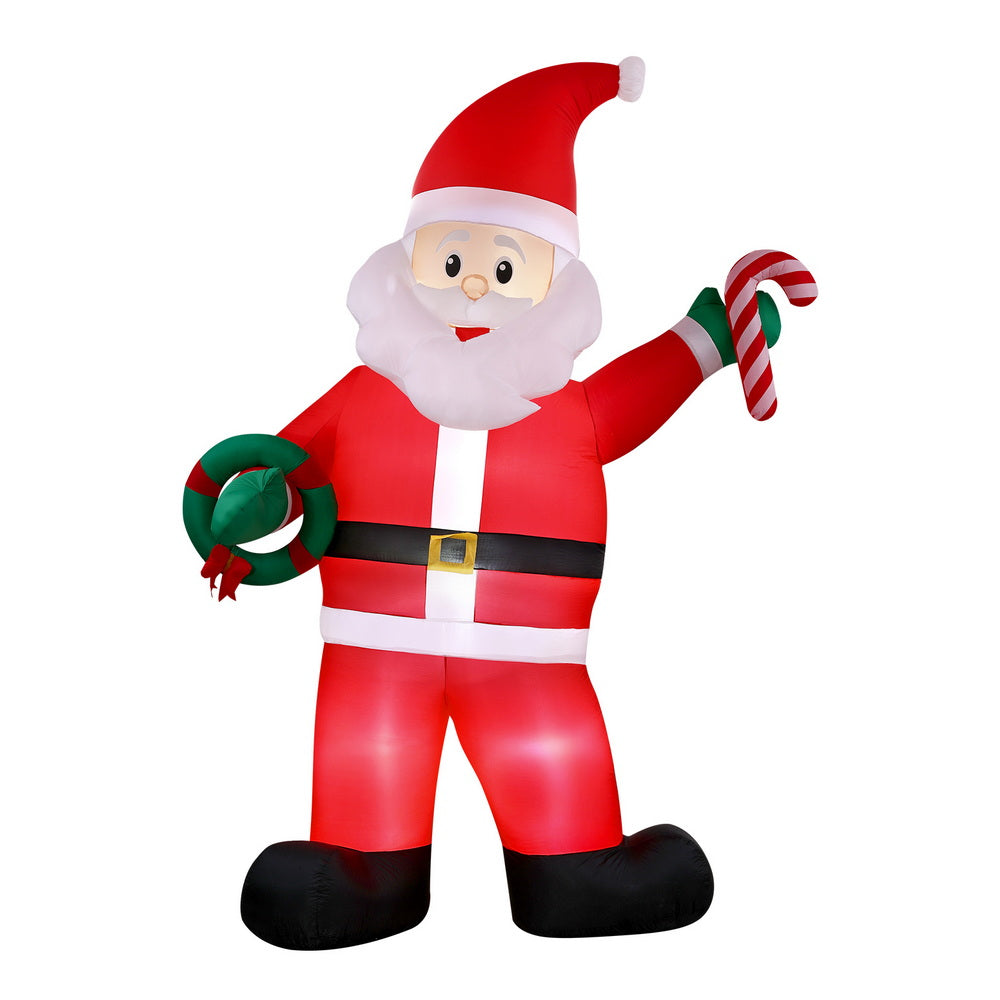 3.8M Giant Santa Holding a Candy Cane & Wreath Christmas Inflatable