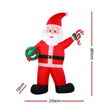 3.8M Giant Santa Holding a Candy Cane & Wreath Christmas Inflatable