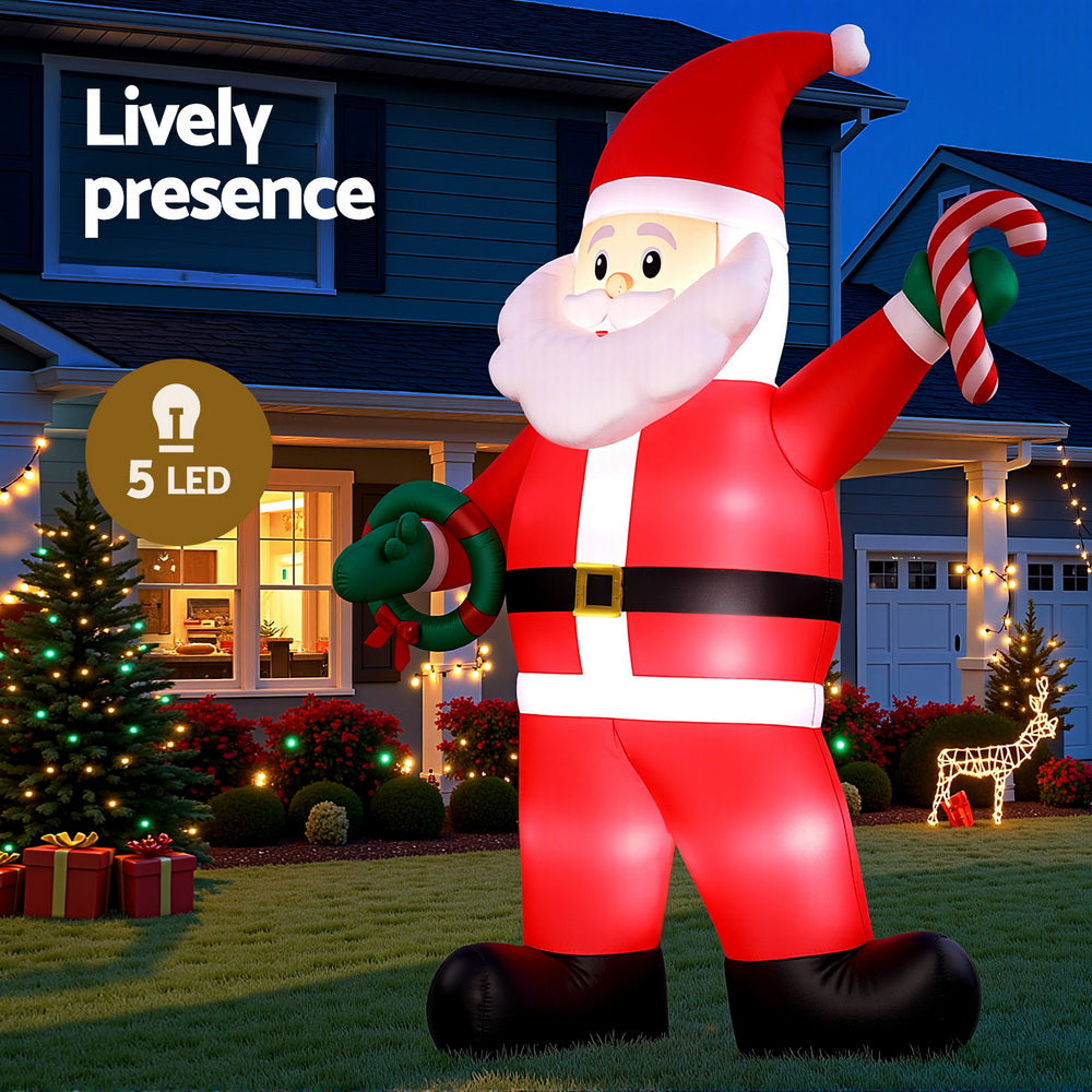 3.8M Giant Santa Holding a Candy Cane & Wreath Christmas Inflatable